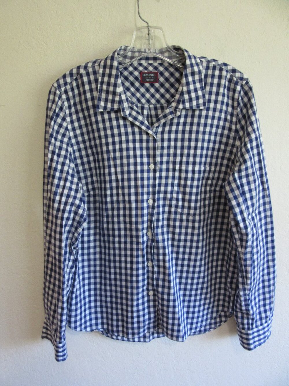 UNTUCKit Blue & White Check 10 Long Sleeve Cotton Blouse